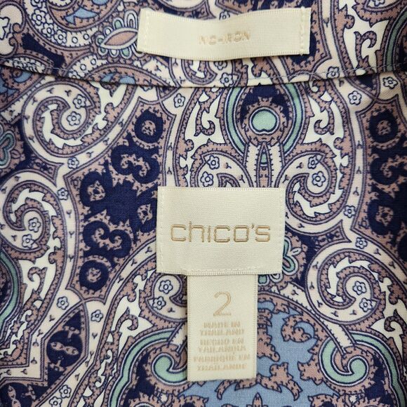 Chico’s Wome 2 US L Purple Paisley Button Up No Iron Blouse Shirt - Picture 5 of 11